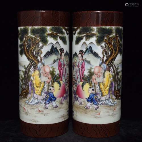 Wood grain colored enamel glaze edge mago shou wen offered c...