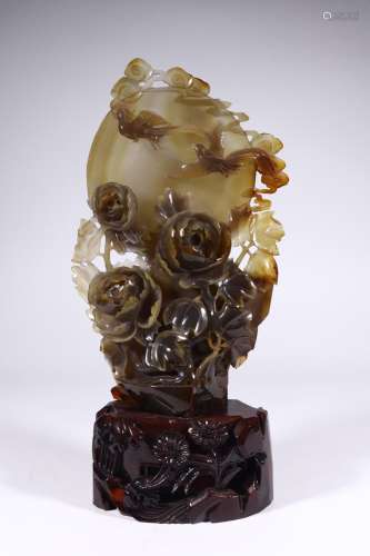 Candy agate carving red phoenix in morning sun furnishing ar...