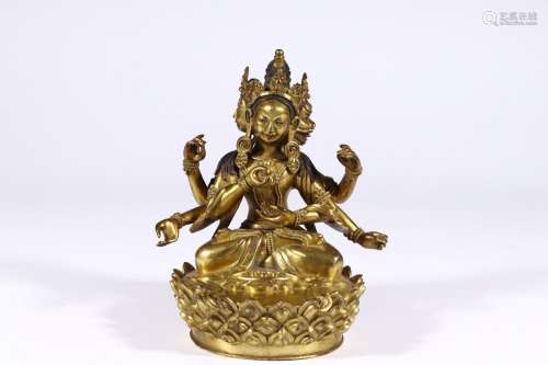 : copper and gold statue of mother Buddha caveSize: 15 cm wi...