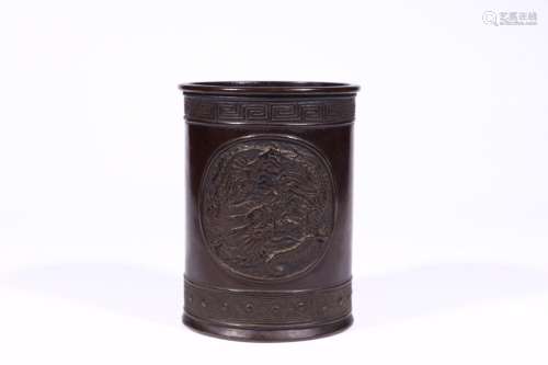 : copper YunLongWen pen containerSize: 11 cm high, 14.5 cm d...