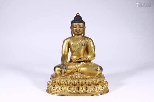 : copper gilding, shakyamuni Buddha statueSize: 21 cm wide 1...