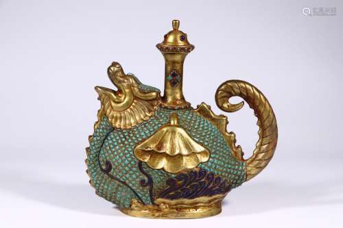 : copper gold dragon ewer turquoise fishSize: long 26 cm wid...