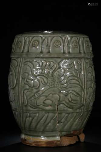 , the dark state kiln carved flower grain drum pier33.5 cm h...