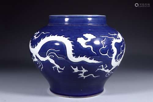 White dragon grain, blue glaze big cans34 cm high and 27 cm ...