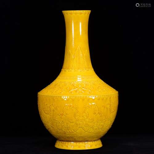 Yellow glaze carving grain flat belly bottle 40 * 22 m
