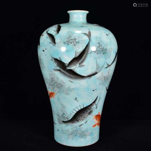 In enamel fish grain mei bottle (俢 patch) 31 * 18 m