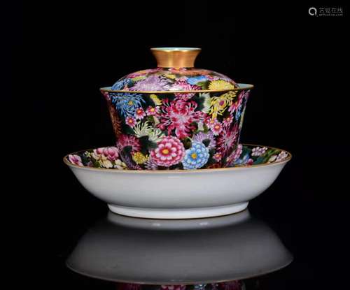 Drive makes famille rose flower is fine gold bowl, dish 3 * ...