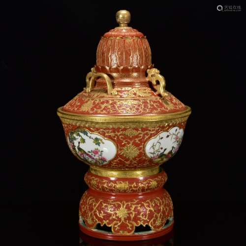 In colored enamel gold three furnace 50 * 29 m carved flower...