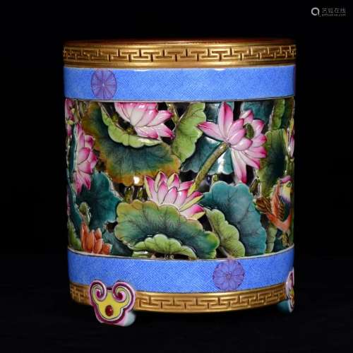 14 years carved hollow out lotus pattern paint brush pot * 1...
