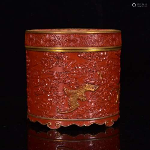 In imitation of lacquer engraving live the colour tea canist...