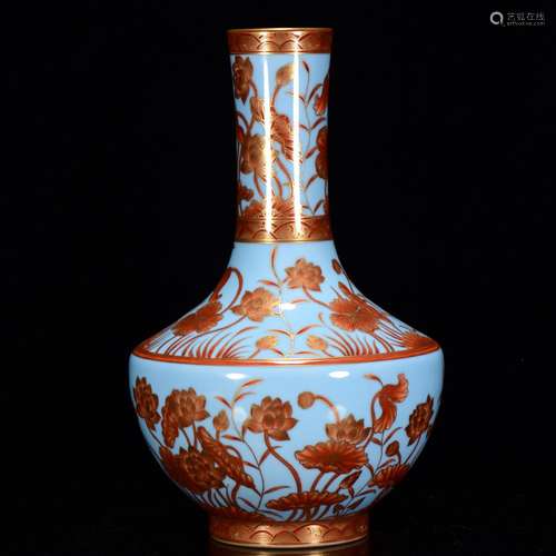 Alum in red paint lotus pattern flat belly bottles of 35 * 2...