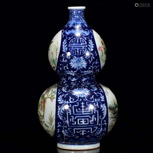 In blue and white powder enamel gourd 37 * 20 m people