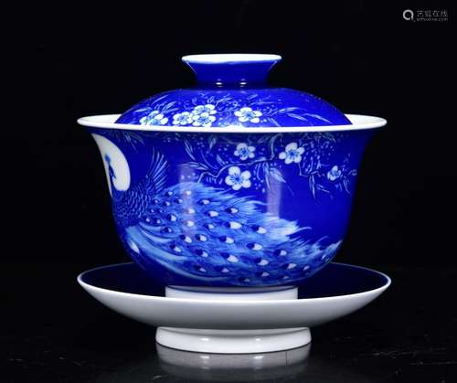 JingDe collection bowl is 10 * 10 m blue peacock