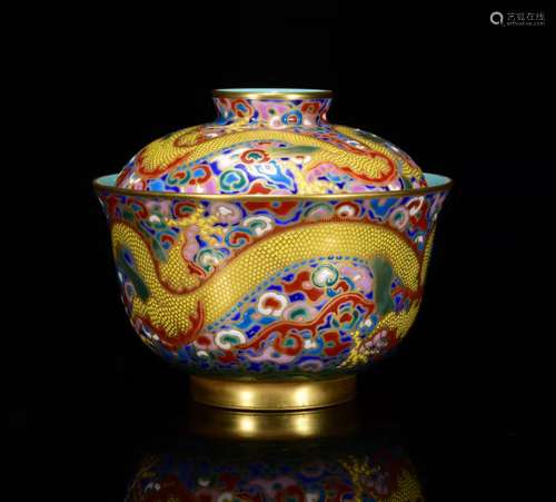 In colored enamel gold dragon tureen 9 * 9 m