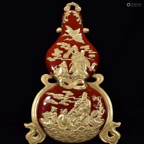 In colored enamel gold engraving chili red character lines b...