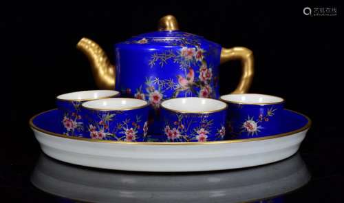 Years of blue powder enamel gold tea set, 28, 3 * 12 * 19, c...