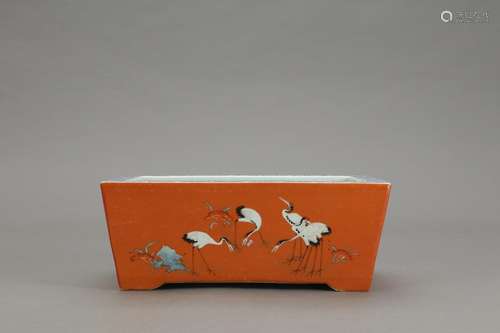 , "" coral red enamel cranes grain flowerpotSize: ...