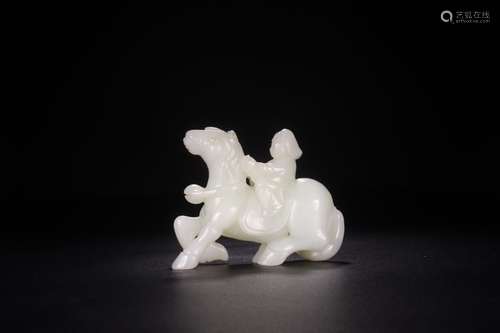 , hotan white jade figurines of people riding furnishing art...