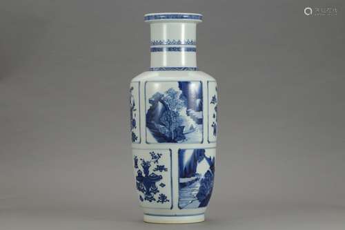 Blue and white medallion, scenery scenery character antique ...