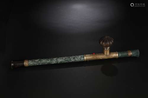 , an old jade inlaid copper rodSpecification: high 43.3 ㎝ ac...