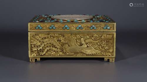 The gold, "" copper cover box hotan Bai Yuyun grai...