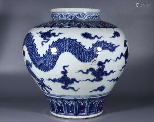 : blue and white YunLongWen big pot45 cm long 44 cm wide 23 ...