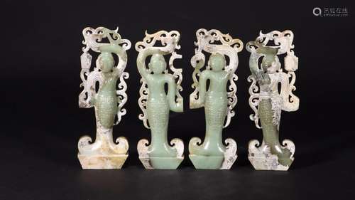 Before: four pieces of a set of hetian lady stands resemble ...