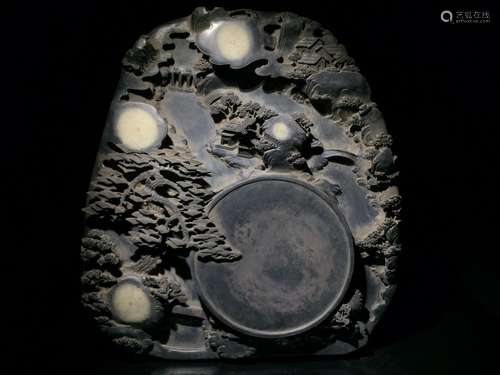 Four side Shi Meihua pit inkstone: xanadu xianju figureColle...