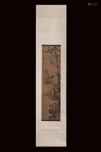 , "tingxi flowers and birds flying silk scroll vertical...