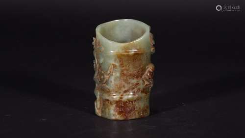 : "" hetian jade belt ooze pine crane may brush po...