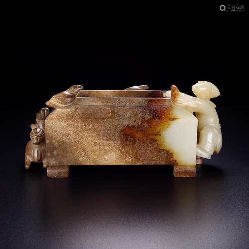 Ago, hotan white jade belt ooze figurines of benevolent sifa...