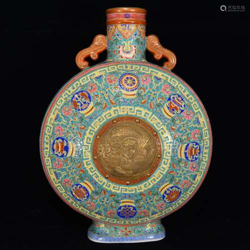 Colored enamel sweet relief gold phoenix grain flat bottles,...