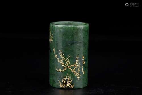 , hotan jade painstakingly pattern brush pot around itSize: ...