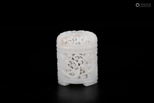 Cylinder, hotan jade hollow out flowers grain ointmentSize: ...