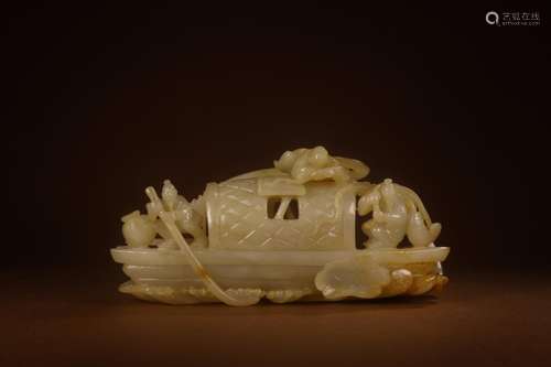 , hotan jade ship furnishing articlesSize: 22 x7. 2 x10cm, w...