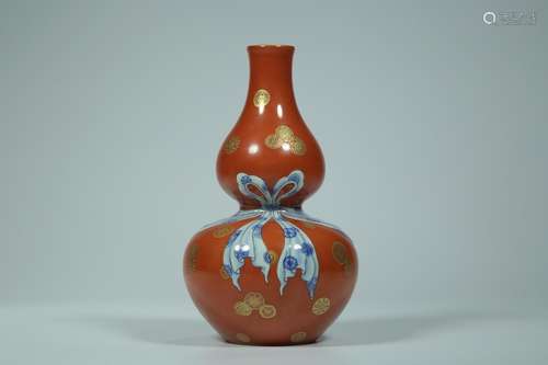 Alum, "" red paint ball pattern baggage gourd bott...