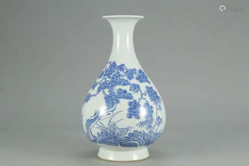 Blue and white shochiku mei, "" okho spring bottle...