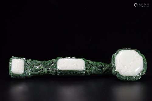 Hetian jade, white jade blessing sanduo ruyi furnishing arti...