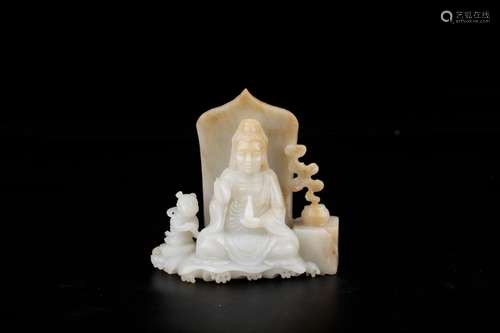 And hetian jade the lad worship guan YinSize: 11 x 6 x 11 cm...