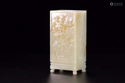 , hotan white jade flower grain square brush potSize: 16.6 c...