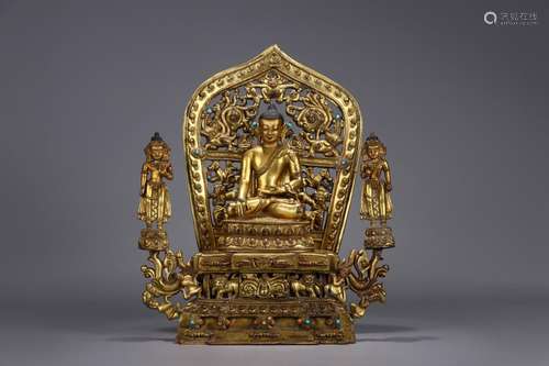 : copper and gold three even Buddha shakyamuni Buddha statue...