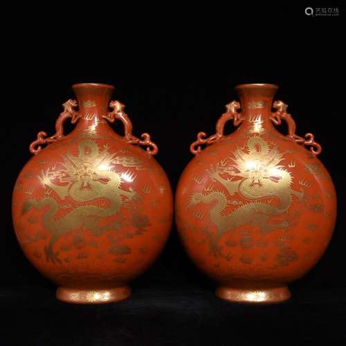 alum red paint ears flat bottles of a pair of dragon pattern...