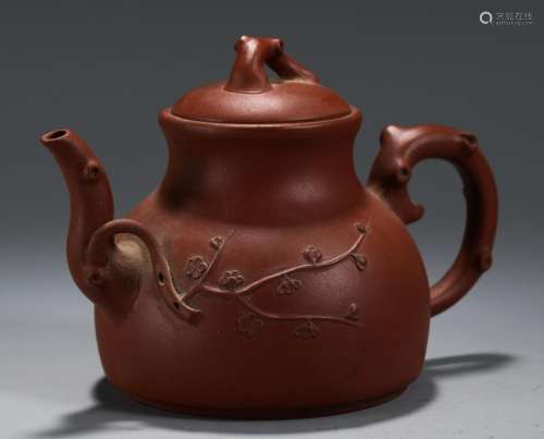 Pot, purple clay MeiZhi patternSize, high 10.7 15.8 9.5 cm w...