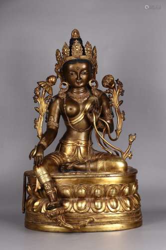 : copper and gold green tara's statue42 cm long, 38 cm w...