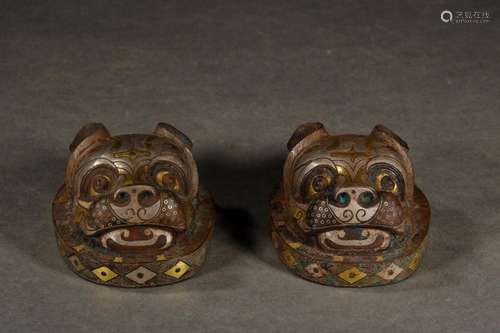 War, bronze animal heads of gold or silver paperweightHigh 4...