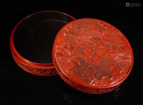 Scene circle cover box, carved lacquerware charactersSize, 8...