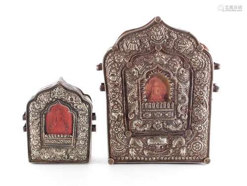 TWO TIBETAN TRAVELING SHRINE GAU BOXES