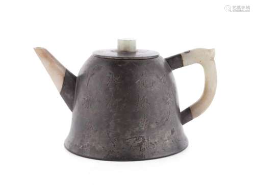 PEWTER AND JADE COVERED YIXING TEAPOT