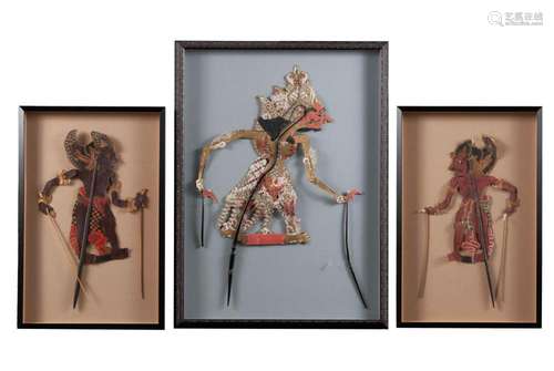 SET OF THREE FRAMED BALI SHADOW PUPPETS