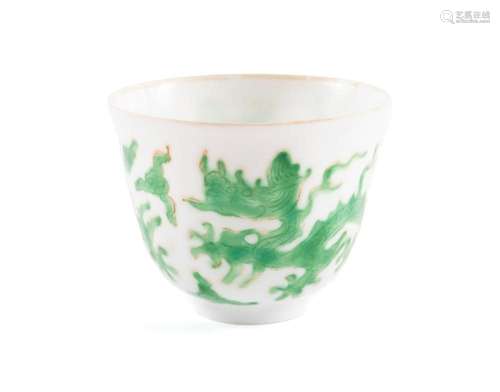 GREEN ON WHITE DRAGON TEACUP